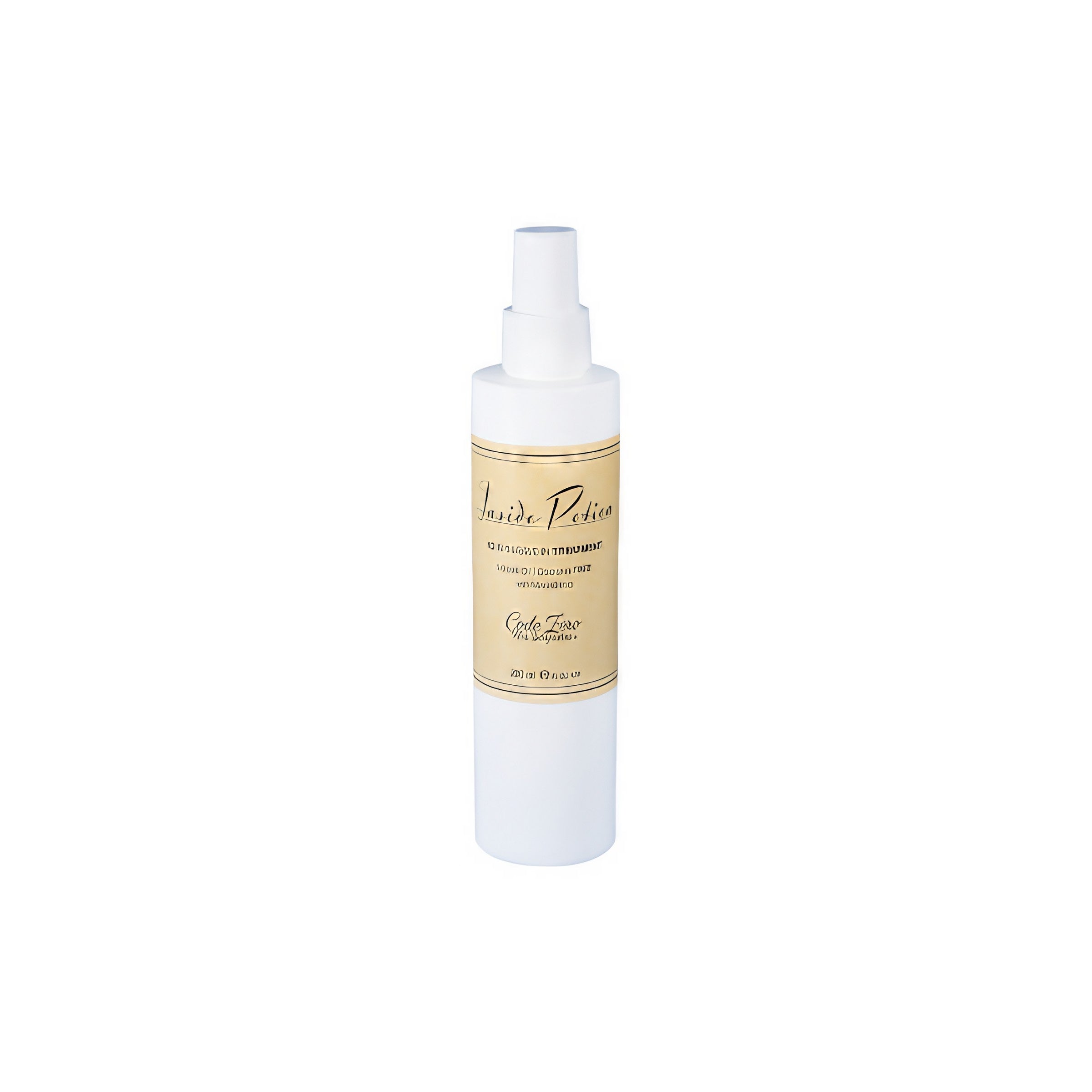 A white spray bottle labeled 'Inside Potion' with text indicating it is a 10 in 1 leave-in treatment for hair.