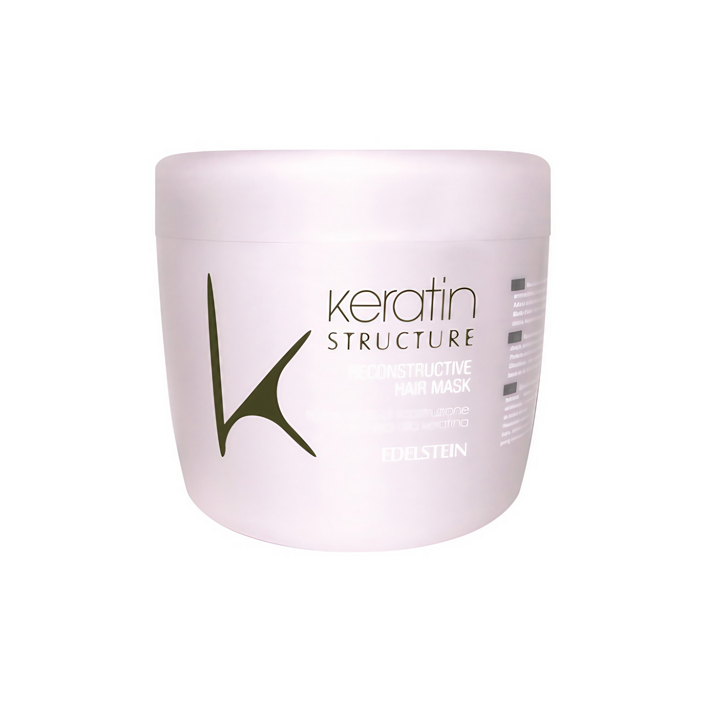 A tube of Reconstructive Mask hair care product by Edelstein, predominantly pink in color.