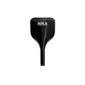 Nika Protective Mask, glossy black hand held salon face shield with ribbed grip handle