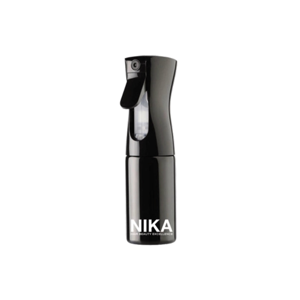 Nika Spray Bottle, glossy black refillable water sprayer with lever trigger and fine mist