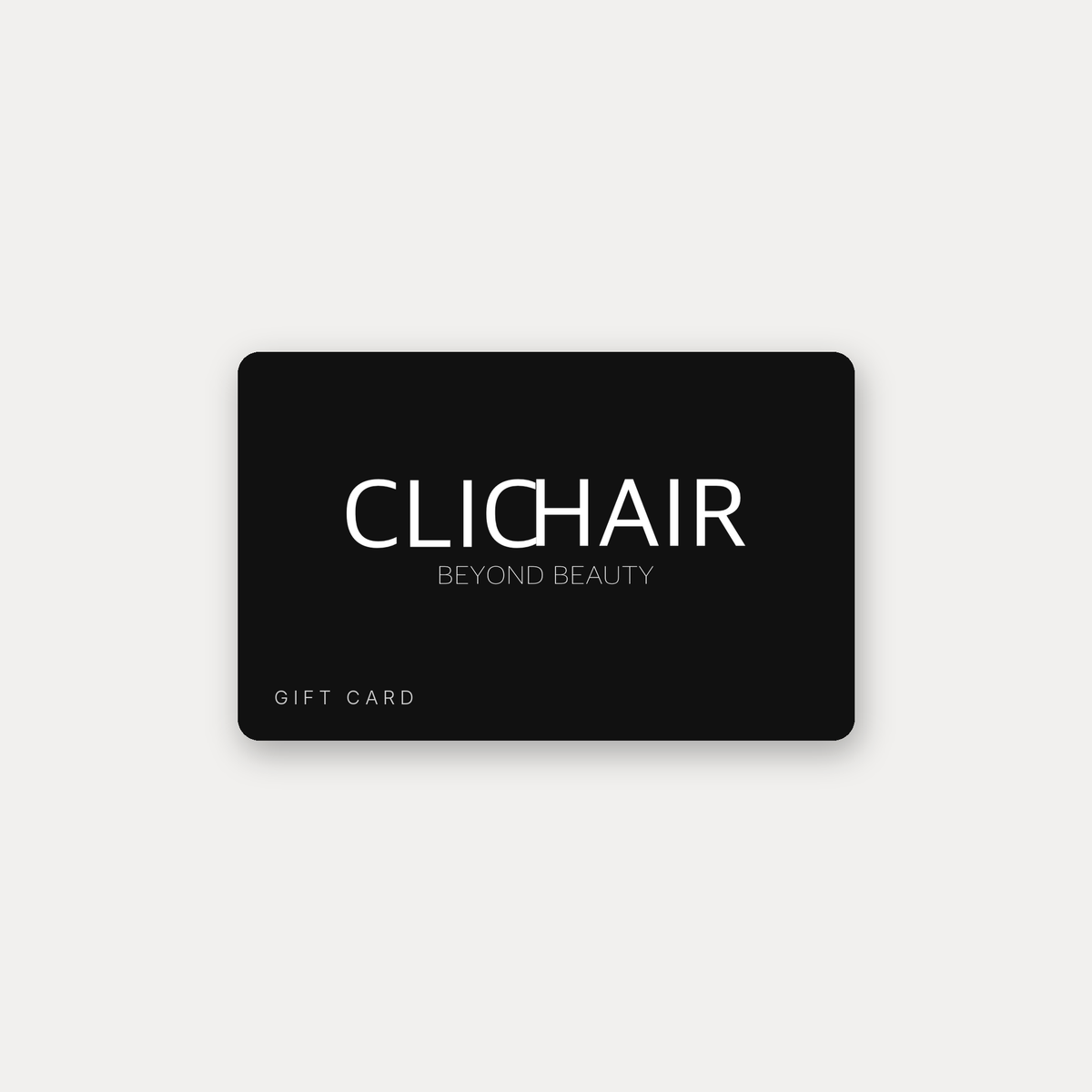 Carte cadeau cliCHair, carte noire avec le logo cliCHair Beyond Beauty