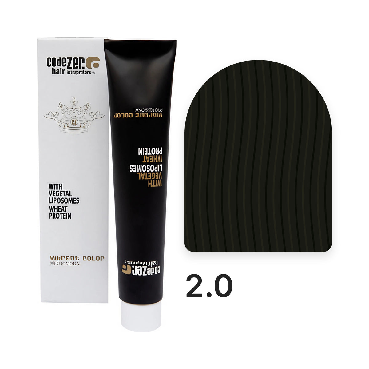 Vibrant Color 2.0 Very Dark Brown: tube and box with the hair colour from the official colour chart, indicative colour