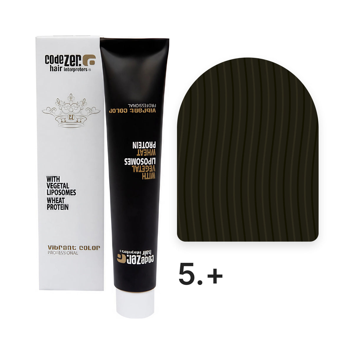 Vibrant Color 5.+ Intense Light Brown: tube and box with the hair colour from the official colour chart, indicative colour