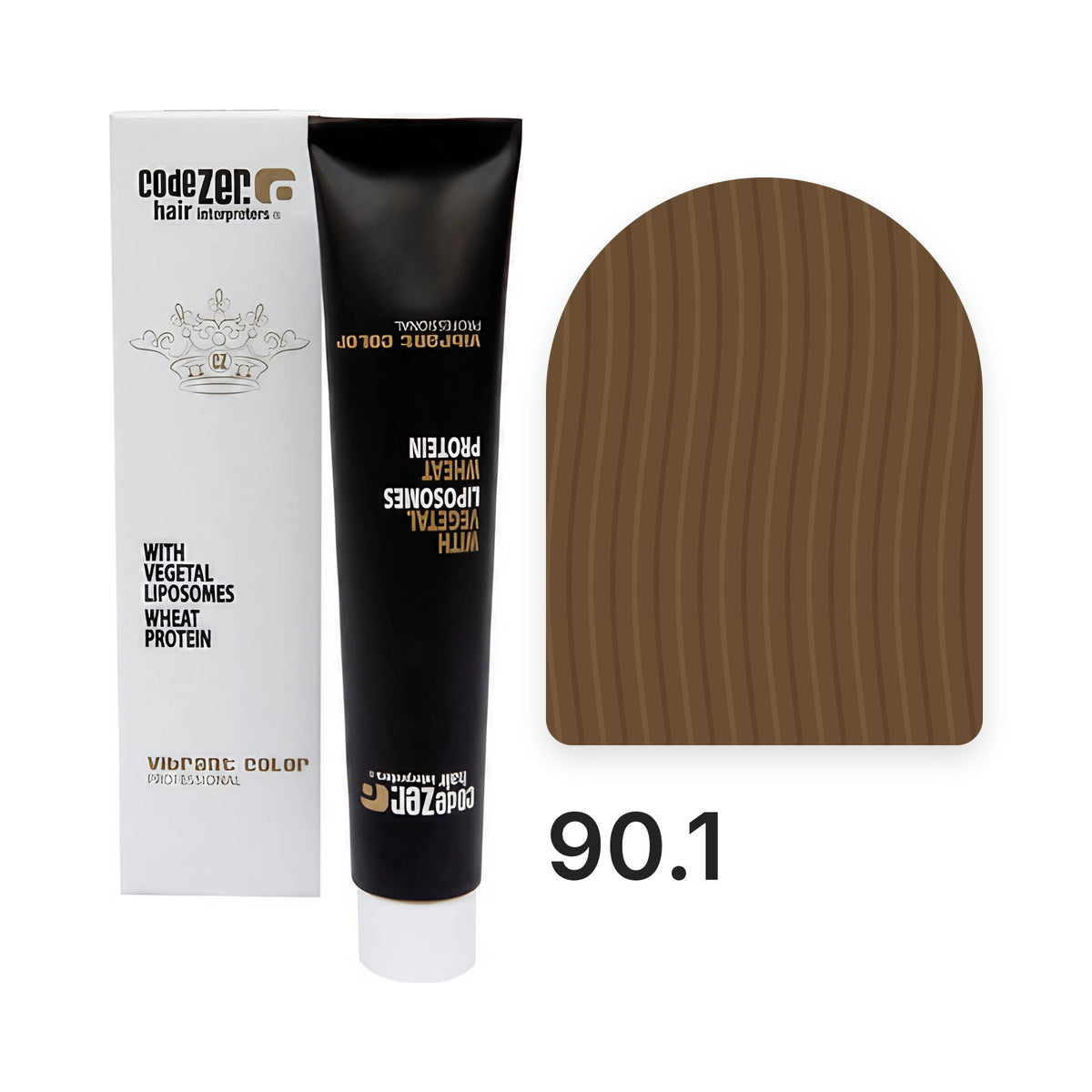 Vibrant Color 90.1 Superbleaching Ash Blond : tube et étui avec la couleur du nuancier officiel, couleur indicative