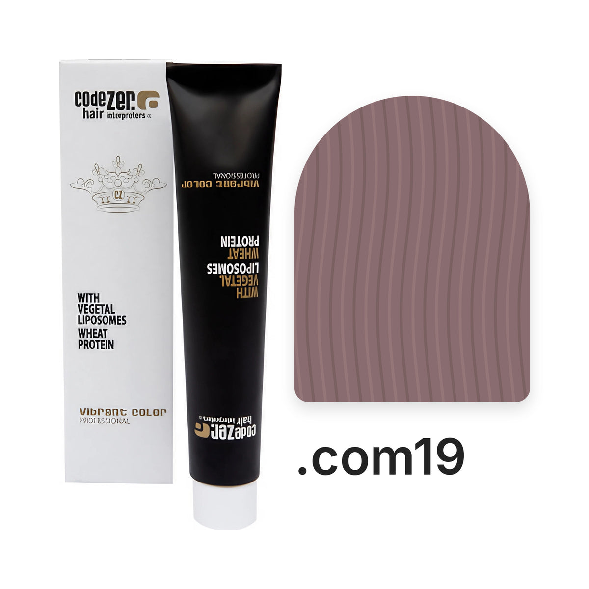Vibrant Color .COM19 Agate: Tube und Verpackung mit der Haarfarbe aus der offiziellen Farbkarte, Farbe als Richtwert