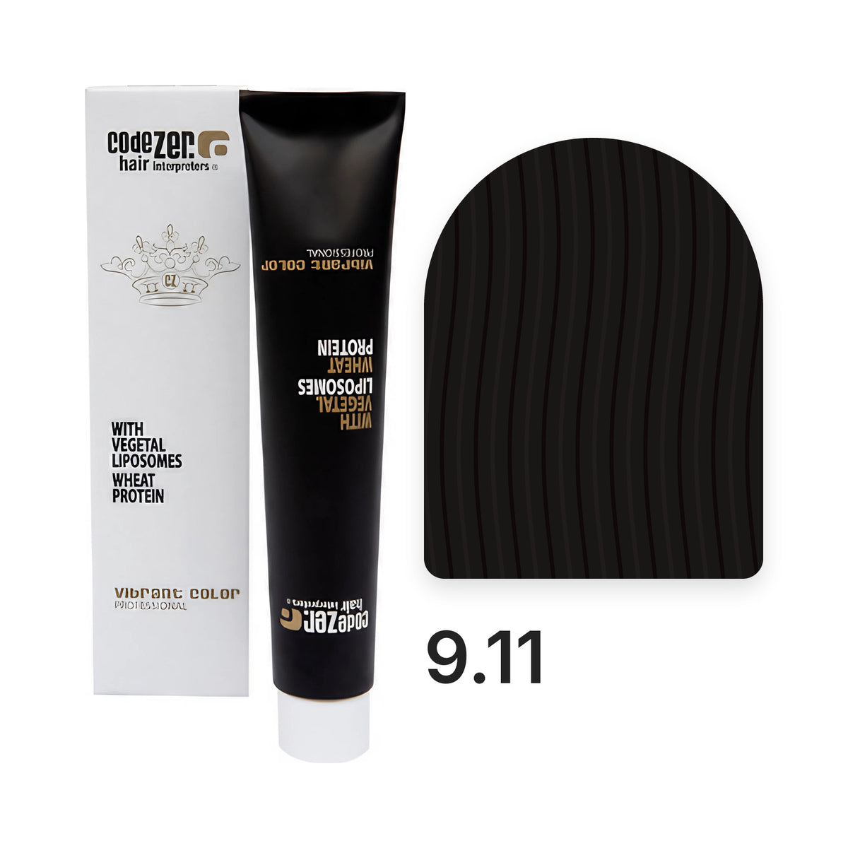 Vibrant Color 9.11 Intense Ash Very Light Blond : tube et étui avec la couleur du nuancier officiel, couleur indicative