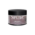 A container of Xflex Rebel Hair Gel by Edelstein, featuring a black and gray label with product details.