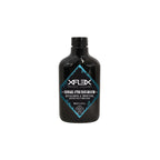 A black bottle of Xflex Cremagel After Shave Gel with blue text and graphics indicating the product is a cooling after shave gel with menthol and natural ingredients.