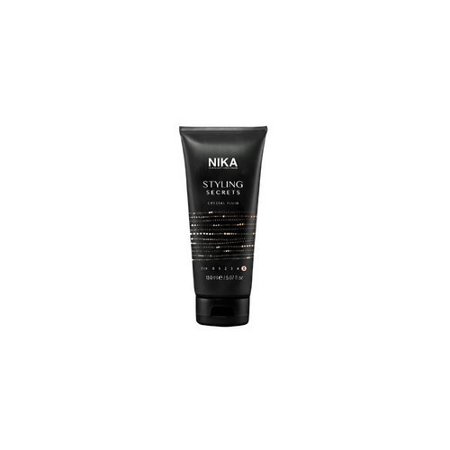 NIKA Styling Secrets Crystal Fluid Haarstyling Produkt schwarze Tube auf weißem Hintergrund