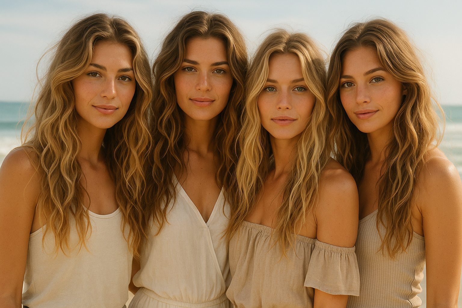 girls with beautiful hair , beach wave style